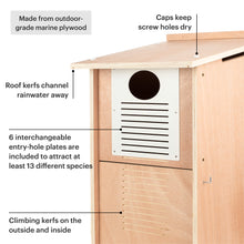 Load image into Gallery viewer, Marine plywood owl house with interchangeable entry-hole plate