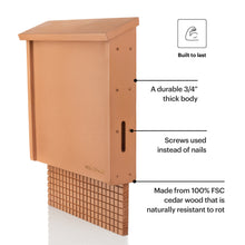 Cargar imagen en el visor de la galería, Durable 3/4 inch thick FSC cedar bat house, screws instead of nails