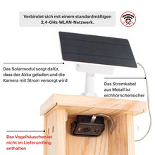 Laden Sie das Bild in den Galerie-Viewer, WHITEHORSE Solar Powered Camera for Bird Houses