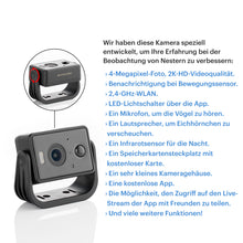 Laden Sie das Bild in den Galerie-Viewer, WHITEHORSE Solar Powered Camera for Bird Houses