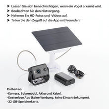 Laden Sie das Bild in den Galerie-Viewer, WHITEHORSE Solar Powered Camera for Bird Houses