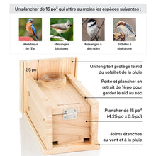 Charger l'image dans la galerie, Nichoir WHITEHORSE – espèces : merlebleus de l’Est, mésanges bicolores, mésanges à tête noire, sittelles à tête brune