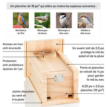 Charger l'image dans la galerie, Nichoir avec caméra WHITEHORSE – espèces : merlebleus de l’Est, mésanges bicolores, mésanges à tête noire, sittelles à tête brune