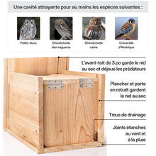 Charger l'image dans la galerie, Nichoir à hiboux WHITEHORSE – espèces : petits-ducs, chevêchette des saguaros, chevêchette naine, crécerelle d’Amérique